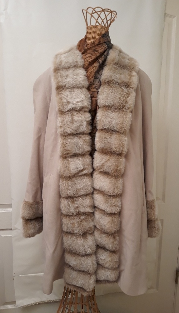 Albert Nipon Wool Coat with Accent Faux Fur